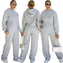 New Beaded Hooded Sweatshirt and Sweatpants Two-piece Set HMS-5595