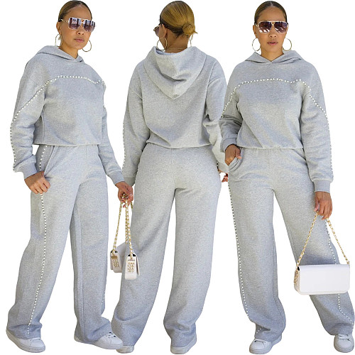 New Beaded Hooded Sweatshirt and Sweatpants Two-piece Set HMS-5595