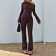 Fashionable Off-shoulder Long-sleeved top and High-waisted Straight-leg Trousers Suit