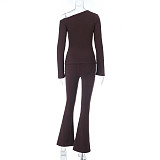 Fashionable Off-shoulder Long-sleeved top and High-waisted Straight-leg Trousers Suit