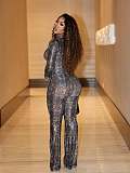 Sexy Slim-fit Mesh Printed Stretch Trousers Suit