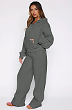 Casual Loose Solid Color Hooded Zipper Cardigan and Trousers Two-piece Set SSN-211512