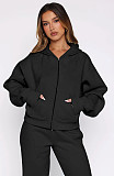 Casual Loose Solid Color Hooded Zipper Cardigan and Trousers Two-piece Set SSN-211512