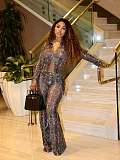 Sexy Slim-fit Mesh Printed Stretch Trousers Suit