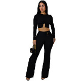 Sexy Slim Fit Hollow-Out Top and Bootcut Pants Two-Piece Set GZDM-2540
