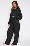 Casual Loose Solid Color Hooded Zipper Cardigan and Trousers Two-piece Set SSN-211512