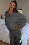 Casual Loose Solid Color Hooded Zipper Cardigan Women's Drawstring Trousers Suit
