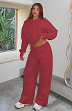 Casual Loose Solid Color Hooded Zipper Cardigan and Trousers Two-piece Set SSN-211512