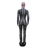 Sexy Slim-fit Mesh Printed Stretch Trousers Suit