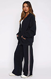 Casual Loose Solid Color Hooded Zipper Cardigan Women's Drawstring Trousers Suit