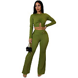 Sexy Slim Fit Hollow-Out Top and Bootcut Pants Two-Piece Set GZDM-2540