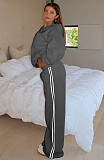 Casual Loose Solid Color Hooded Zipper Cardigan Women's Drawstring Trousers Suit