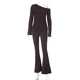 Fashionable Off-shoulder Long-sleeved top and High-waisted Straight-leg Trousers Suit