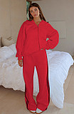 Casual Loose Solid Color Hooded Zipper Cardigan Women's Drawstring Trousers Suit