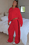 Casual Loose Solid Color Hooded Zipper Cardigan Women's Drawstring Trousers Suit