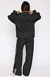 Casual Loose Solid Color Hooded Zipper Cardigan Women's Drawstring Trousers Suit
