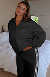 Casual Loose Solid Color Hooded Zipper Cardigan Women's Drawstring Trousers Suit