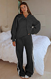 Casual Loose Solid Color Hooded Zipper Cardigan Women's Drawstring Trousers Suit