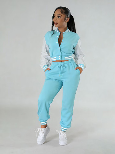 Fashionable Baseball Jacket Patchwork Single-breasted Two-piece Suit FN-6007