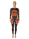 Sexy Street Trend Digital Print Round Neck Long Sleeve Tight Suit SHD-9562