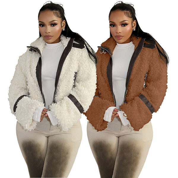 Casual Winter New Style Fur Collar Stitched Leather Women's Jacket YUNM-58015