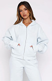 Casual Loose Solid Color Hooded Zipper Cardigan and Trousers Two-piece Set SSN-211512