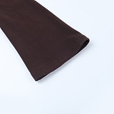 Fashionable Off-shoulder Long-sleeved top and High-waisted Straight-leg Trousers Suit
