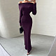 Fashionable One-shoulder Waist Slimming Autumn and Winter Ring Stitching Solid Color Dress MRA-43970