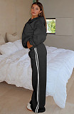 Casual Loose Solid Color Hooded Zipper Cardigan Women's Drawstring Trousers Suit