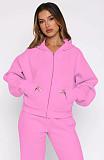 Casual Loose Solid Color Hooded Zipper Cardigan and Trousers Two-piece Set SSN-211512