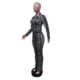 Sexy Slim-fit Mesh Printed Stretch Trousers Suit