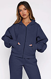Casual Loose Solid Color Hooded Zipper Cardigan and Trousers Two-piece Set SSN-211512