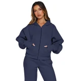Casual Loose Solid Color Hooded Zipper Cardigan and Trousers Two-piece Set SSN-211512