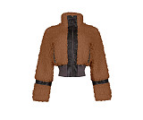 Casual Winter New Style Fur Collar Stitched Leather Women's Jacket YUNM-58015