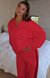 Casual Loose Solid Color Hooded Zipper Cardigan Women's Drawstring Trousers Suit