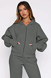 Casual Loose Solid Color Hooded Zipper Cardigan and Trousers Two-piece Set SSN-211512