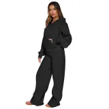 Casual Loose Solid Color Hooded Zipper Cardigan and Trousers Two-piece Set SSN-211512
