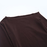 Fashionable Off-shoulder Long-sleeved top and High-waisted Straight-leg Trousers Suit