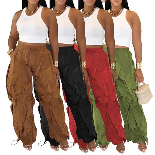 Casual Patchwork Lace Loose Wide-leg Trousers AIL-336
