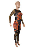 Sexy Street Trend Digital Print Round Neck Long Sleeve Tight Suit SHD-9562