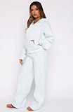 Casual Loose Solid Color Hooded Zipper Cardigan and Trousers Two-piece Set SSN-211512