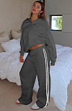 Casual Loose Solid Color Hooded Zipper Cardigan Women's Drawstring Trousers Suit