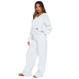 Casual Loose Solid Color Hooded Zipper Cardigan and Trousers Two-piece Set SSN-211512