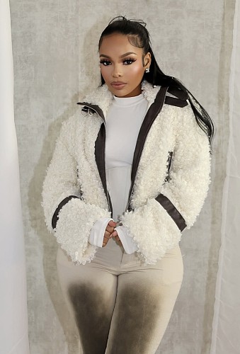 Casual Winter New Style Fur Collar Stitched Leather Women's Jacket YUNM-58015