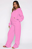 Casual Loose Solid Color Hooded Zipper Cardigan and Trousers Two-piece Set SSN-211512