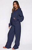 Casual Loose Solid Color Hooded Zipper Cardigan and Trousers Two-piece Set SSN-211512