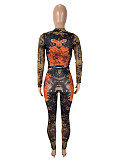 Sexy Street Trend Digital Print Round Neck Long Sleeve Tight Suit SHD-9562