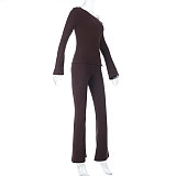 Fashionable Off-shoulder Long-sleeved top and High-waisted Straight-leg Trousers Suit