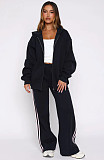 Casual Loose Solid Color Hooded Zipper Cardigan Women's Drawstring Trousers Suit