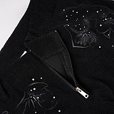 Casual Rhinestone Floral and Starry Sky Print Woven Flared Trousers MRA-43296